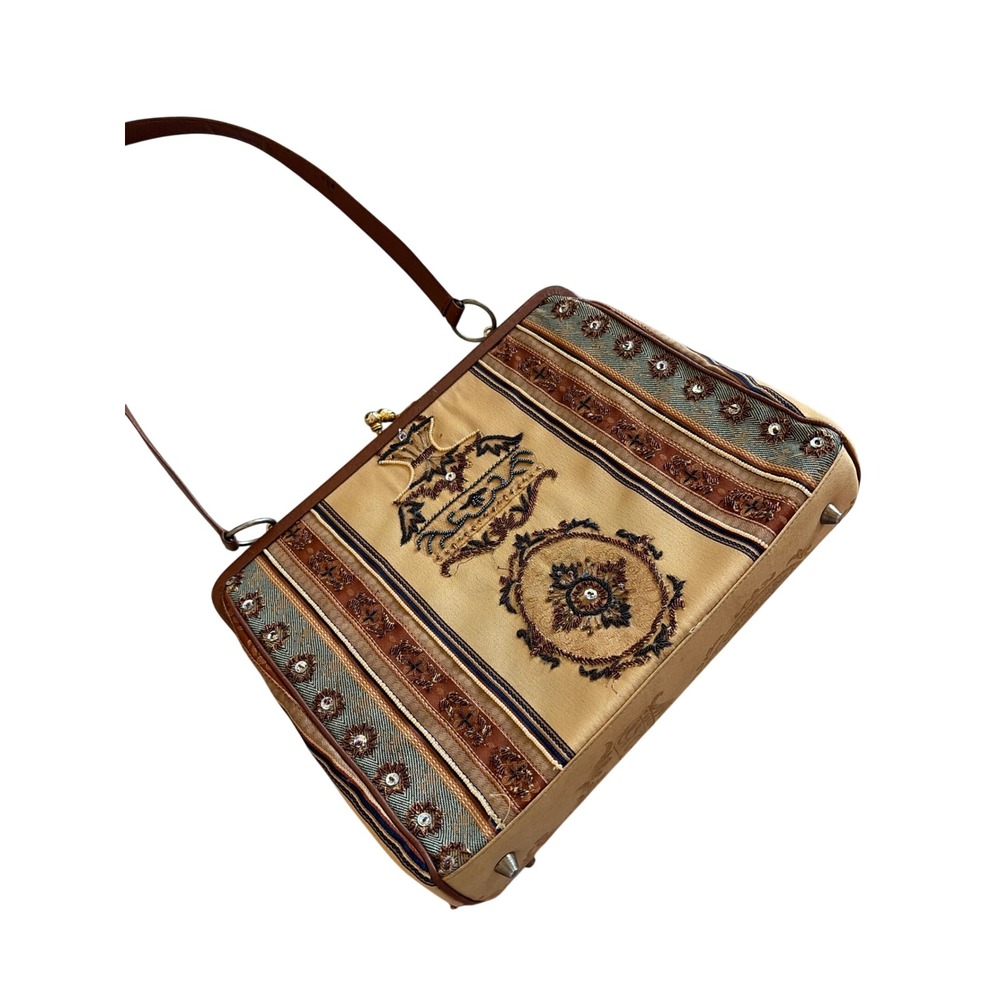 Handbag Vintage Y2K Boho Christiana Women Medium Tan Beaded Sequin Tapestry Bag